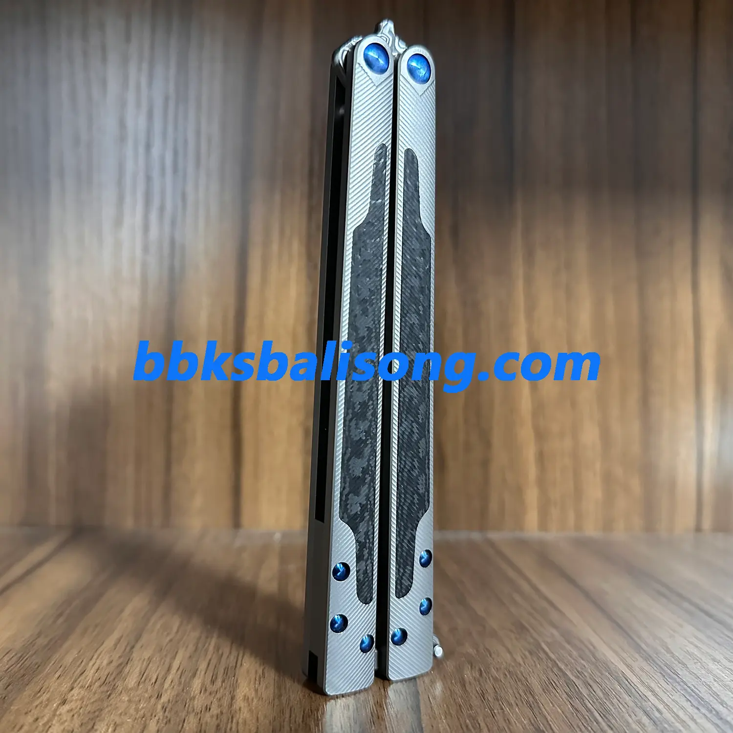 Theone EX10 Balisong Clone Carbon Fiber Patch+Titanium Handle Damascus Blade - Image 12