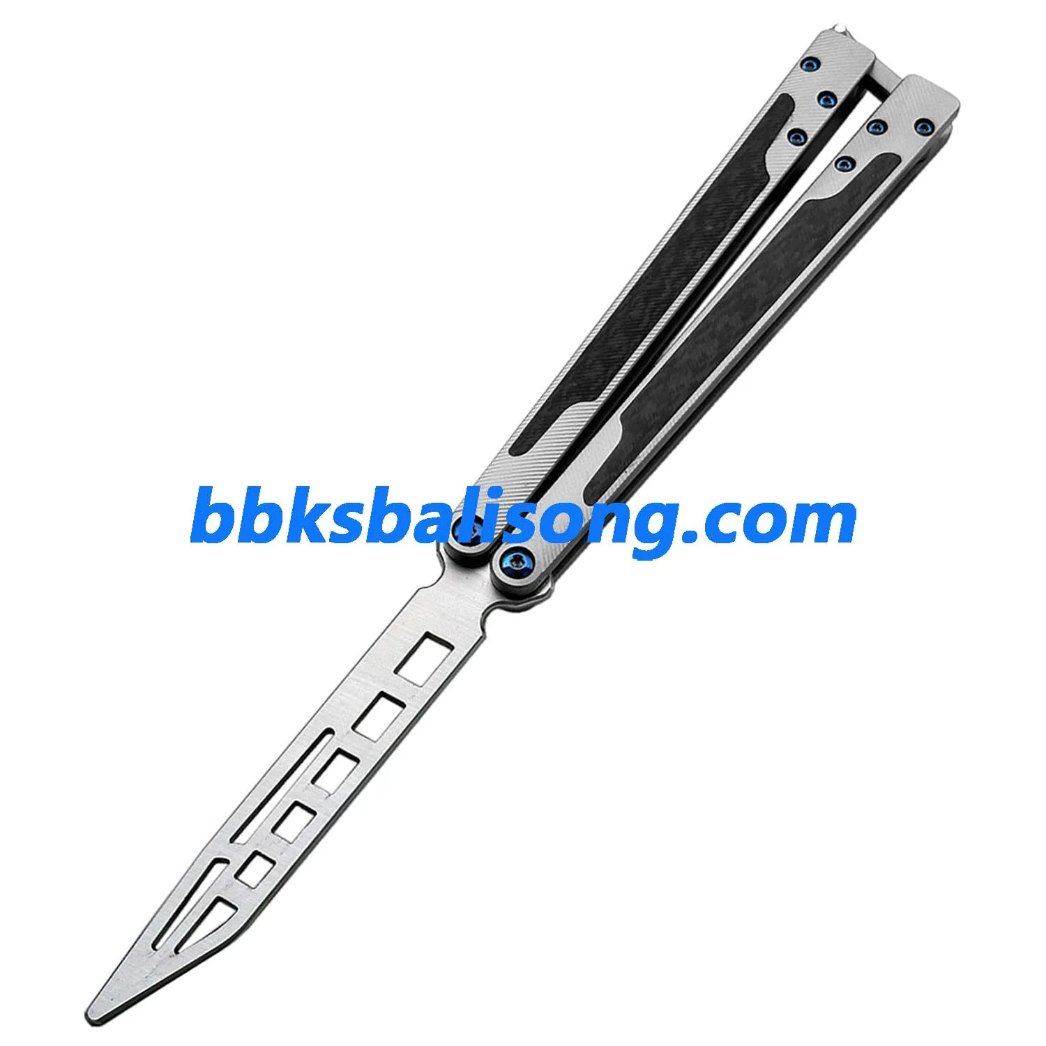 Theone EX10 Balisong Clone Carbon Fiber Patch+Titanium Handle Damascus Blade - Image 17