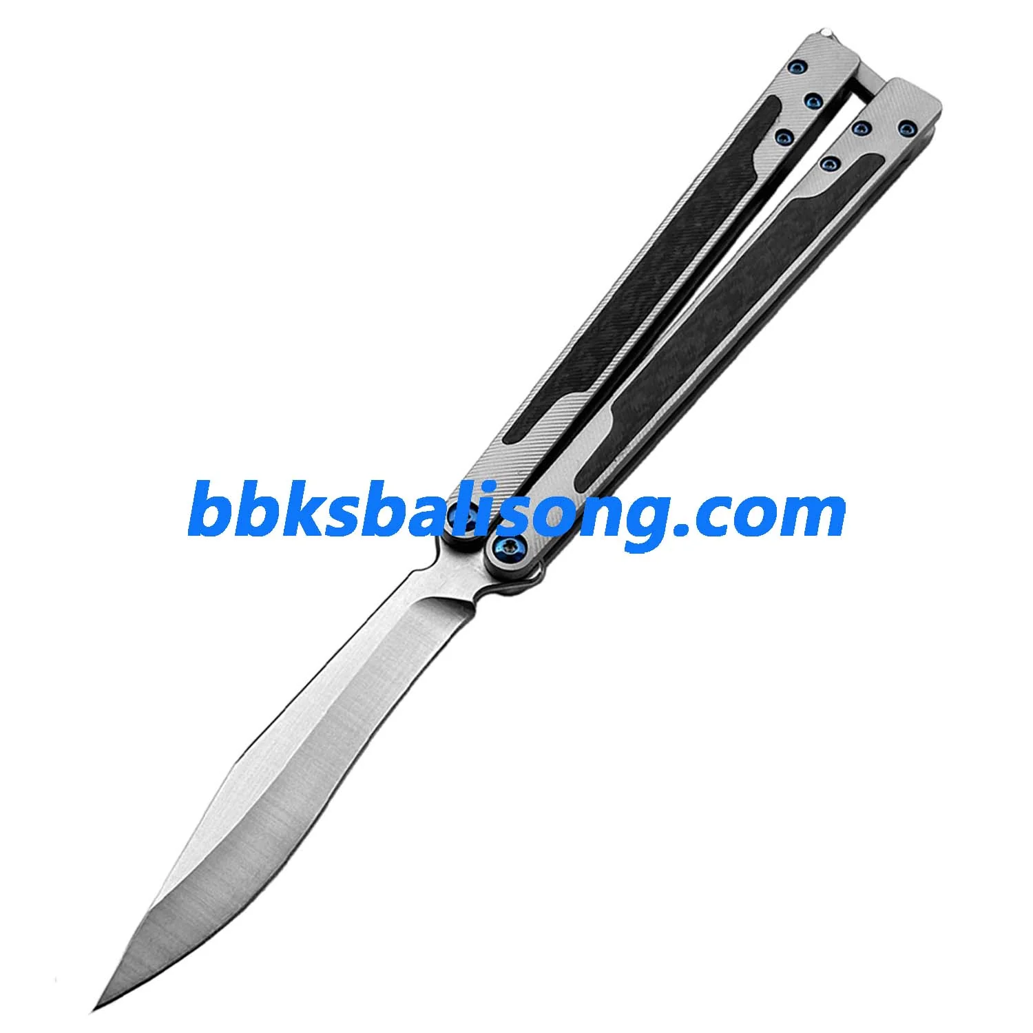 Theone EX10 Balisong Clone Carbon Fiber Patch+Titanium Handle Damascus Blade - Image 18