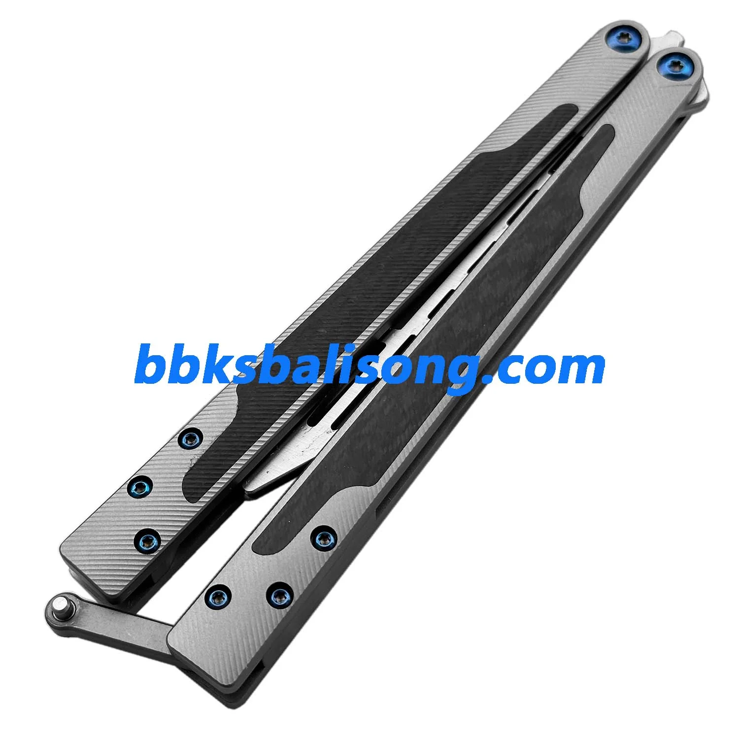 Theone EX10 Balisong Clone Carbon Fiber Patch+Titanium Handle Damascus Blade - Image 3