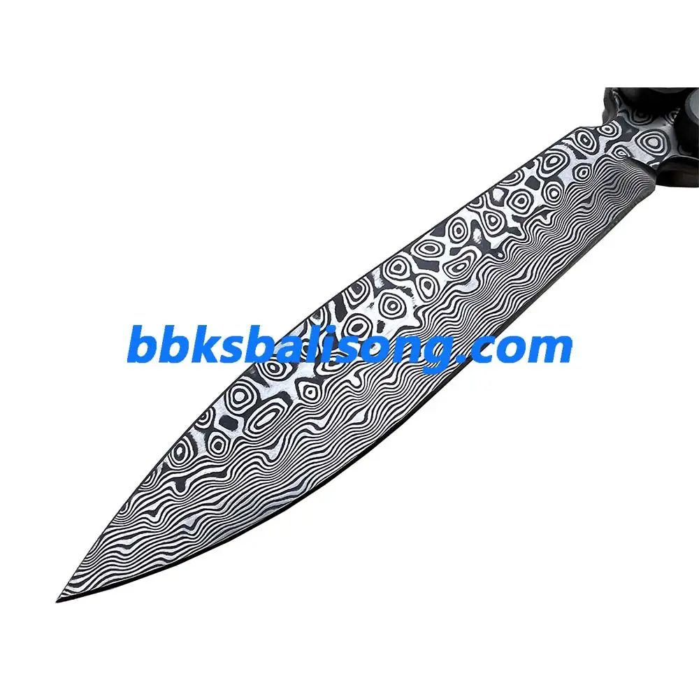 Theone EX10 Balisong Clone Carbon Fiber Patch+Titanium Handle Damascus Blade - Image 7