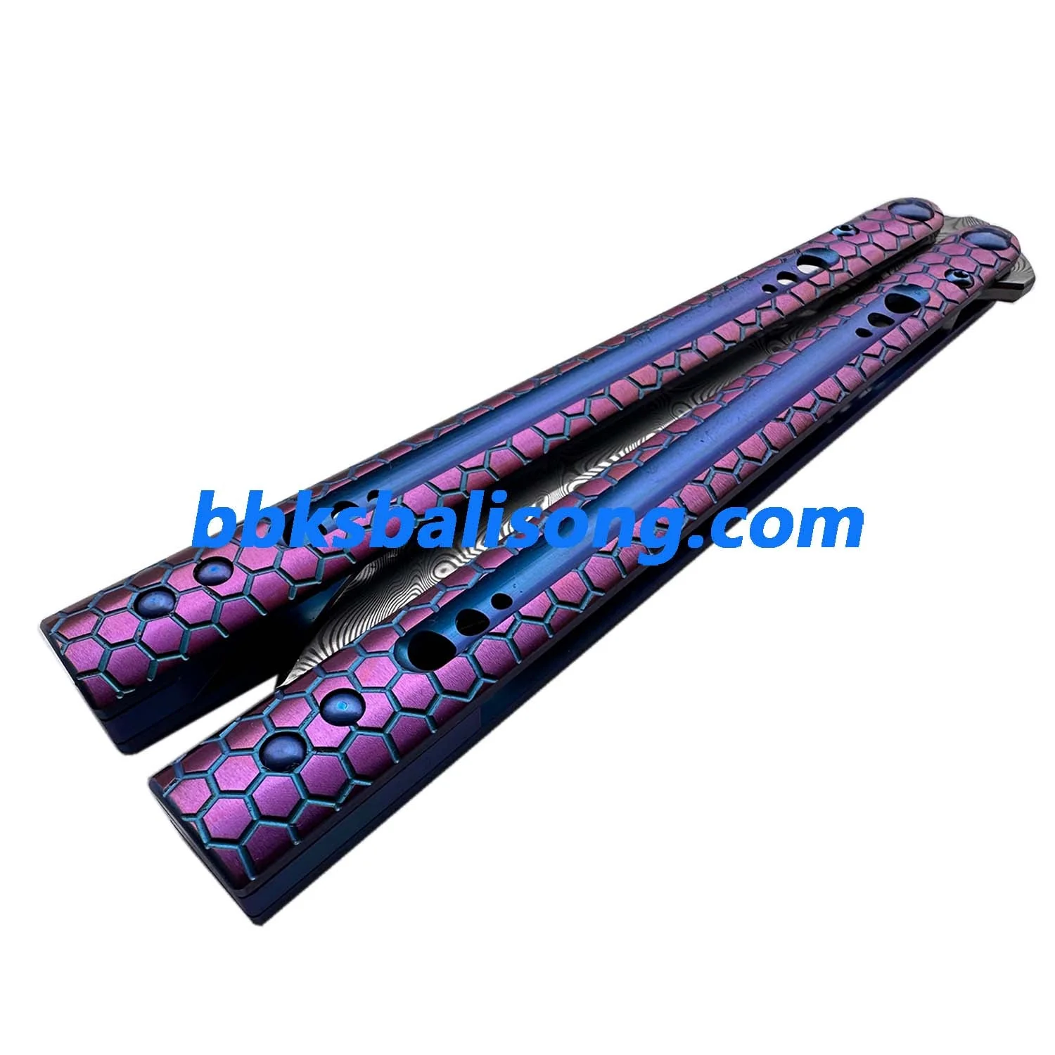 Theone Python Balisong Clone Titanium Handle Damascus Blade - Image 11