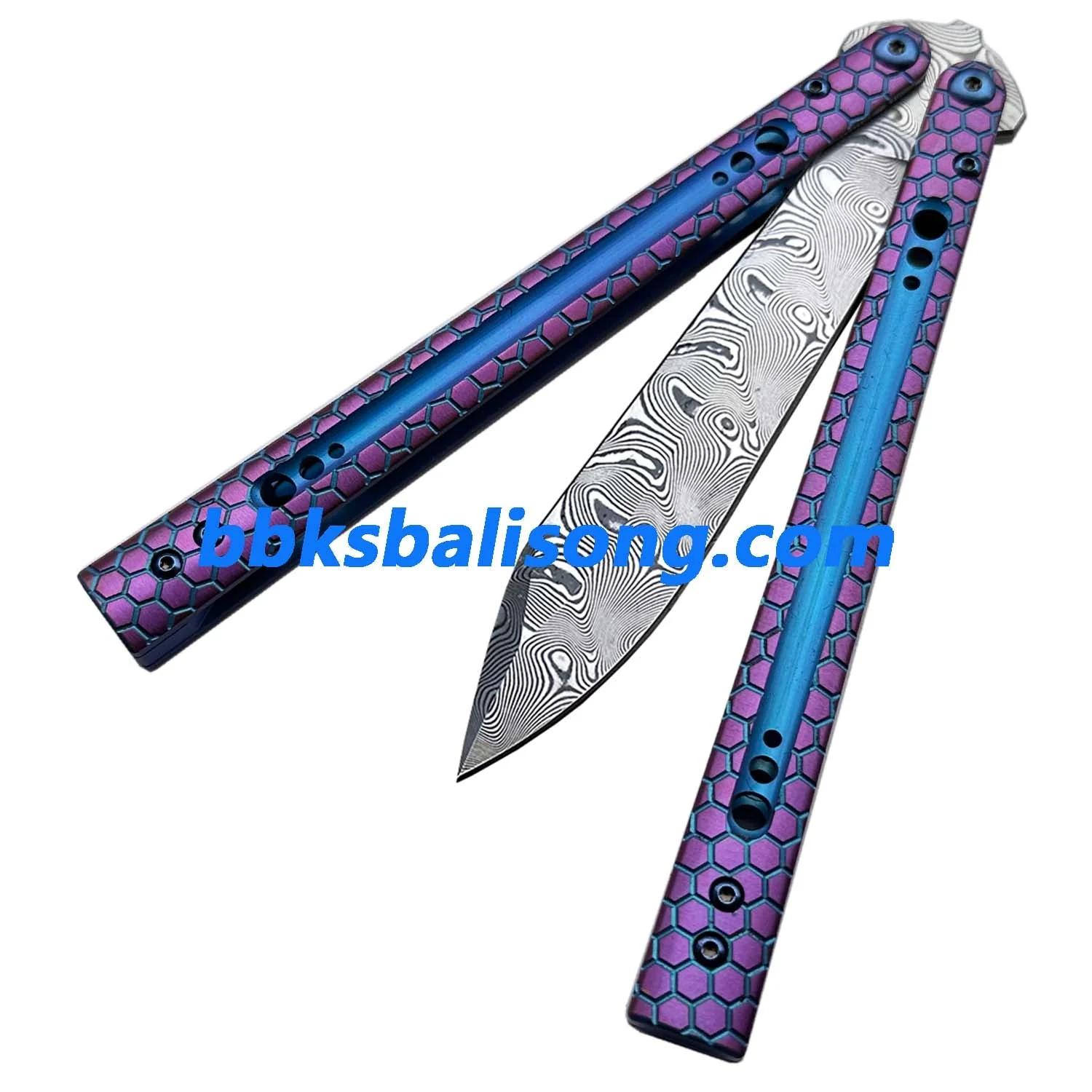 Theone Python Balisong Clone Titanium Handle Damascus Blade - Image 12