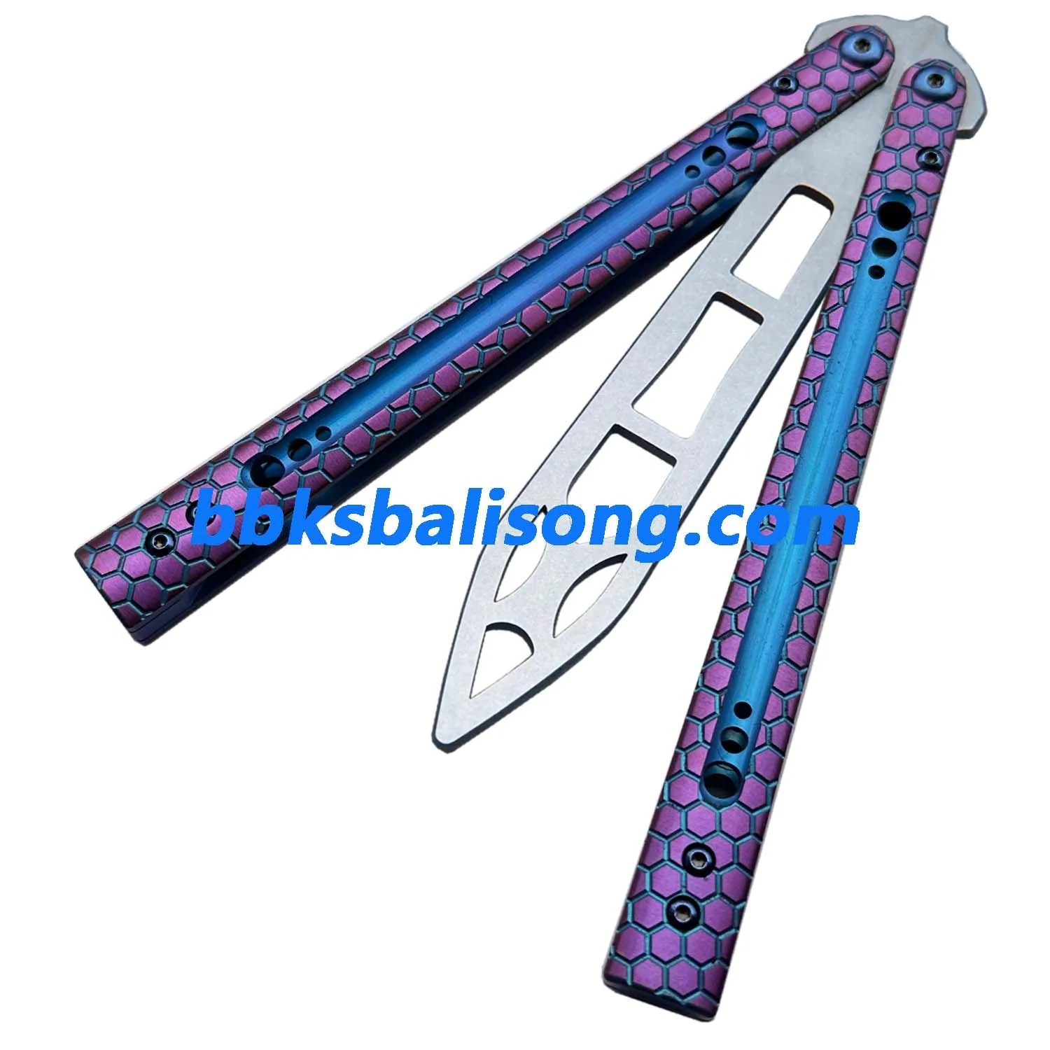 Theone Python Balisong Clone Titanium Handle Damascus Blade - Image 13