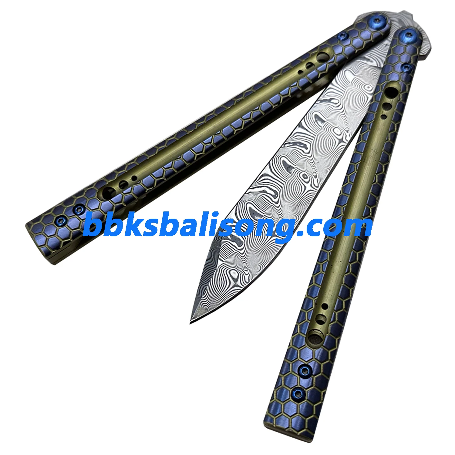 Theone Python Balisong Clone Titanium Handle Damascus Blade - Image 14