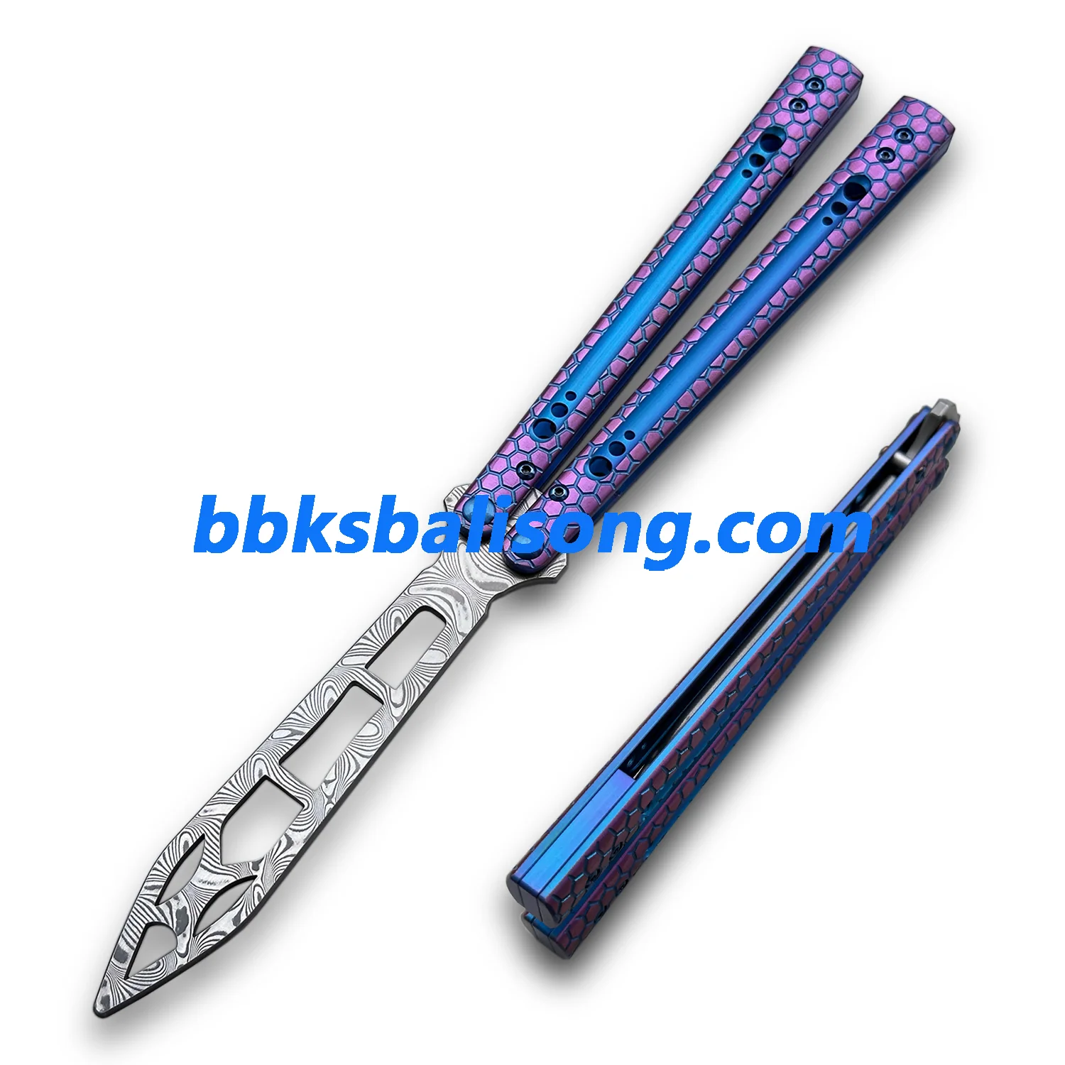 Theone Python Balisong Clone Titanium Handle Damascus Blade - Image 19