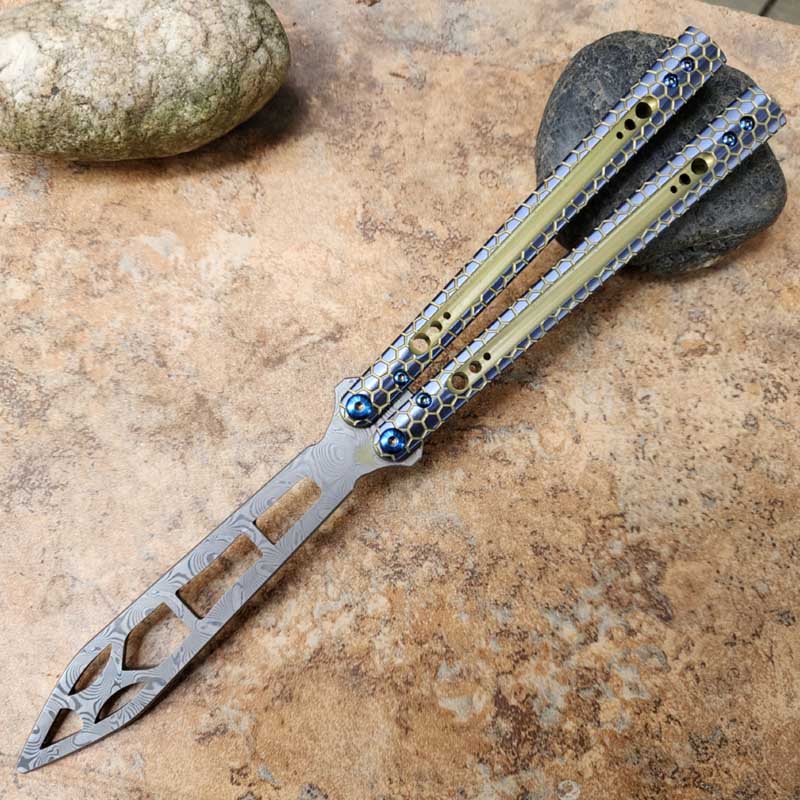 Theone Python Balisong Clone Titanium Handle Damascus Blade - Image 20