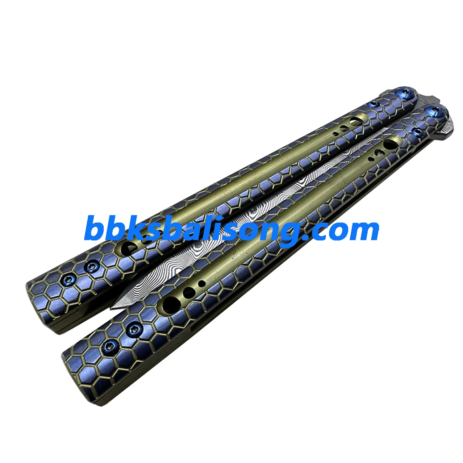 Theone Python Balisong Clone Titanium Handle Damascus Blade - Image 9