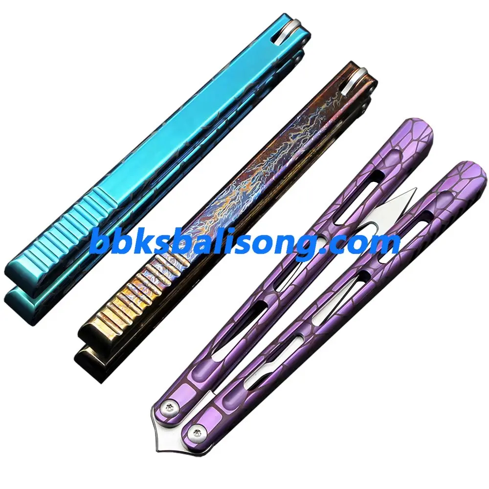 Theone Viper Balisong Clone Titanium Handle Damascus Blade - Image 10