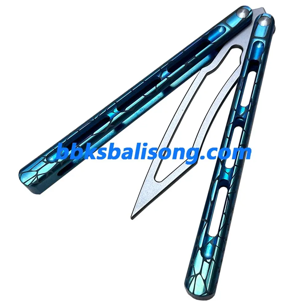 Theone Viper Balisong Clone Titanium Handle Damascus Blade - Image 12