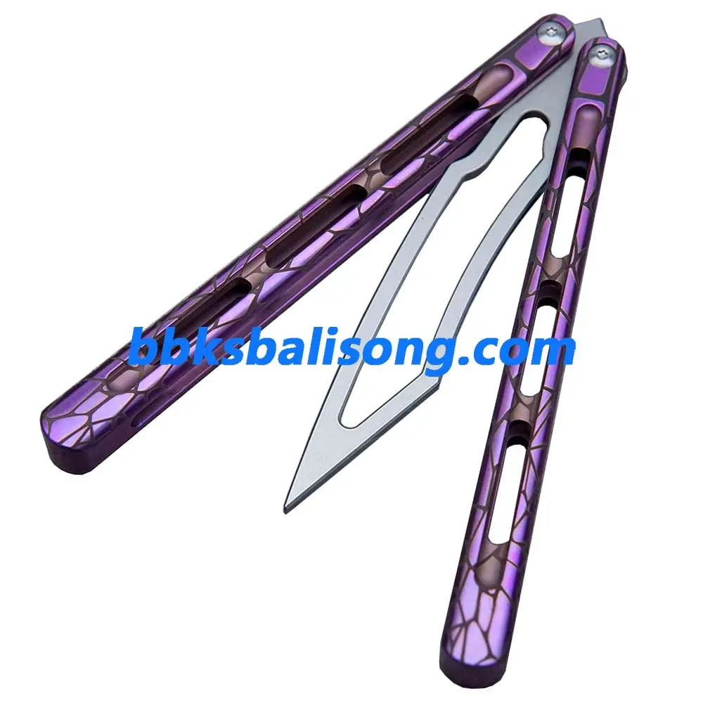 Theone Viper Balisong Clone Titanium Handle Damascus Blade - Image 13
