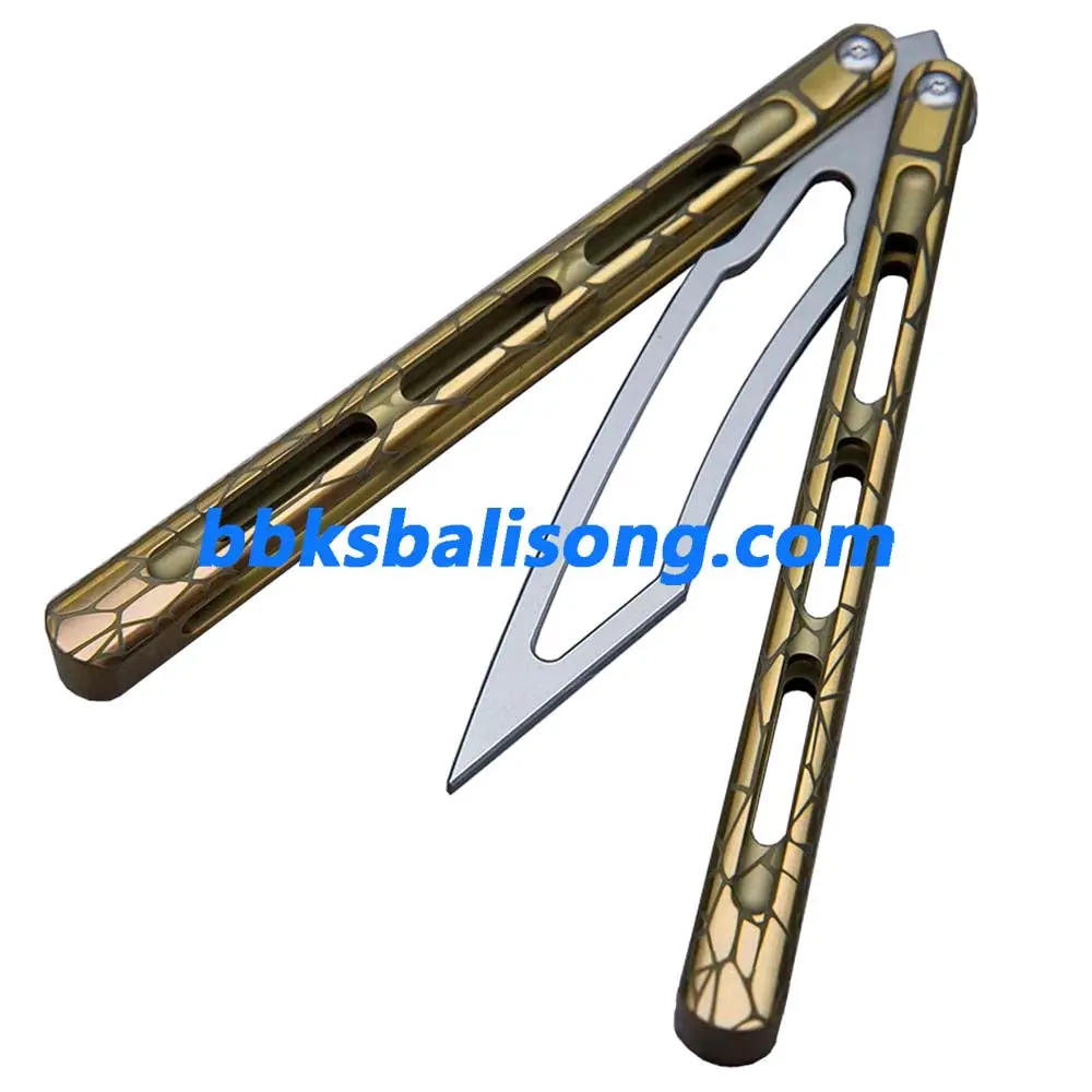 Theone Viper Balisong Clone Titanium Handle Damascus Blade - Image 15