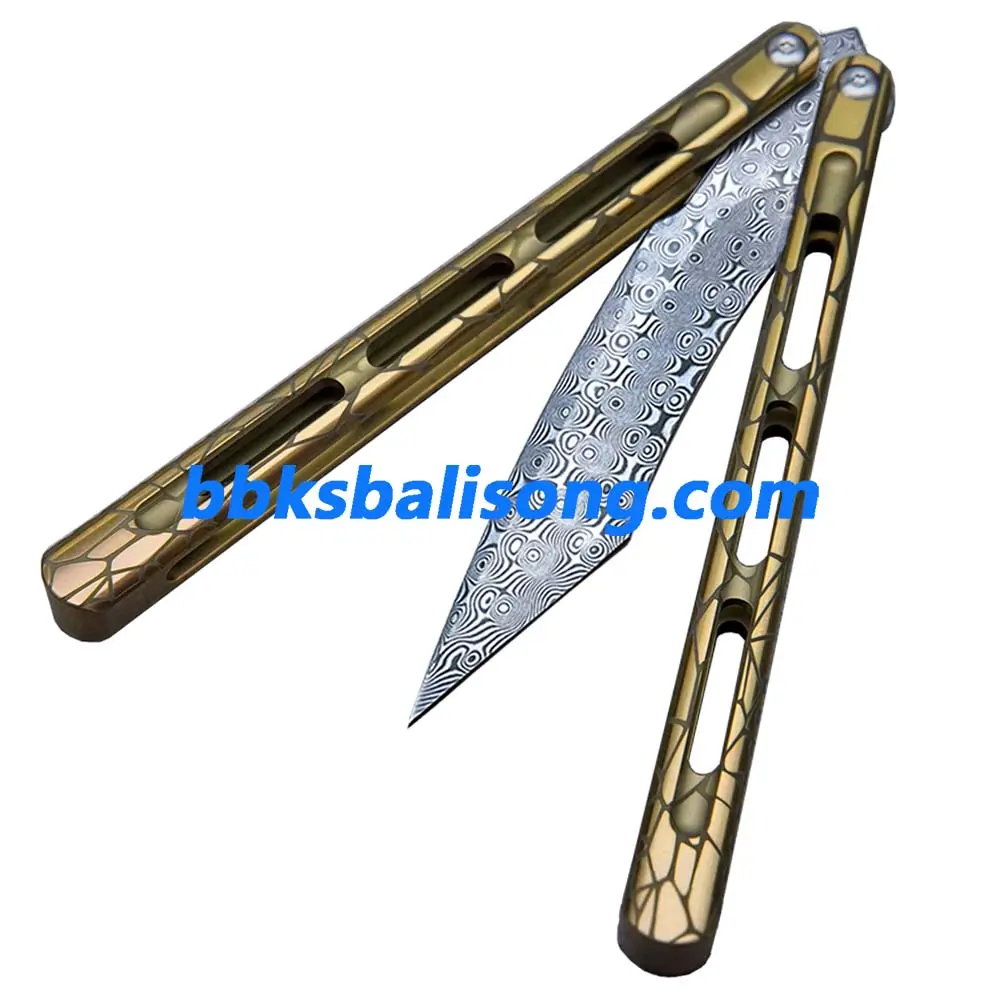 Theone Viper Balisong Clone Titanium Handle Damascus Blade - Image 16