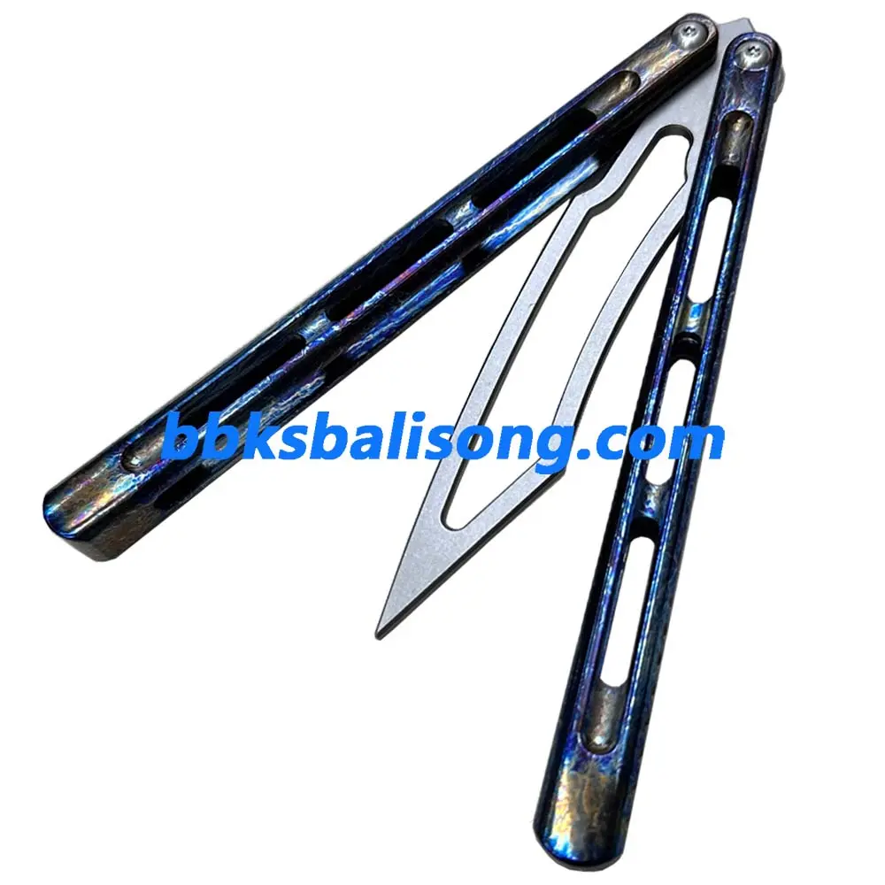 Theone Viper Balisong Clone Titanium Handle Damascus Blade - Image 17