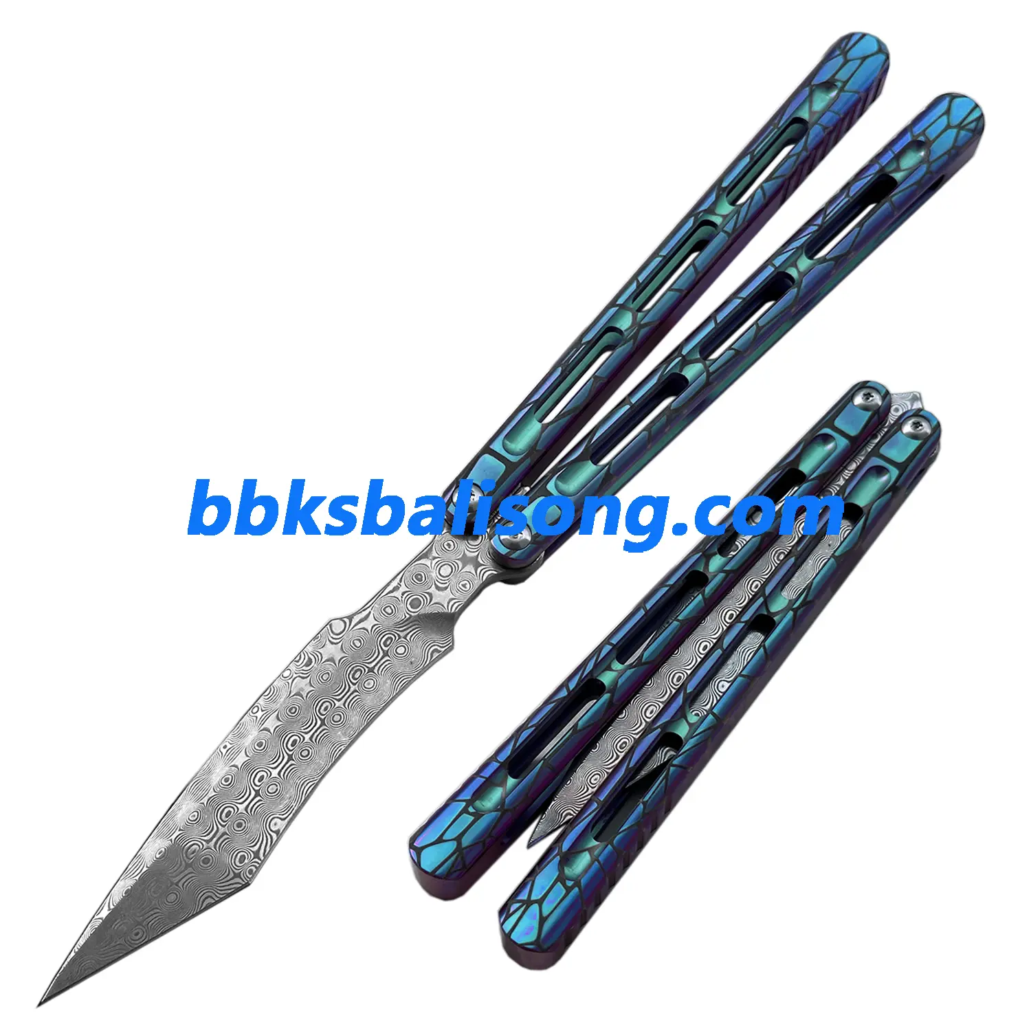 Theone Viper Balisong Clone Titanium Handle Damascus Blade - Image 21