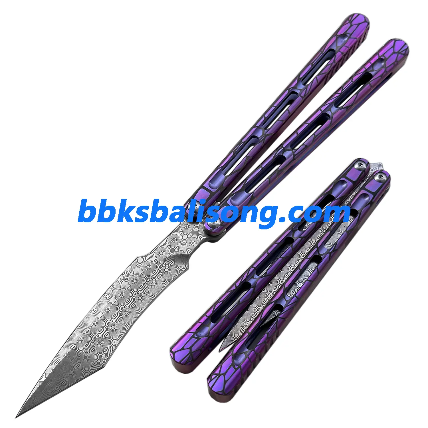 Theone Viper Balisong Clone Titanium Handle Damascus Blade - Image 22