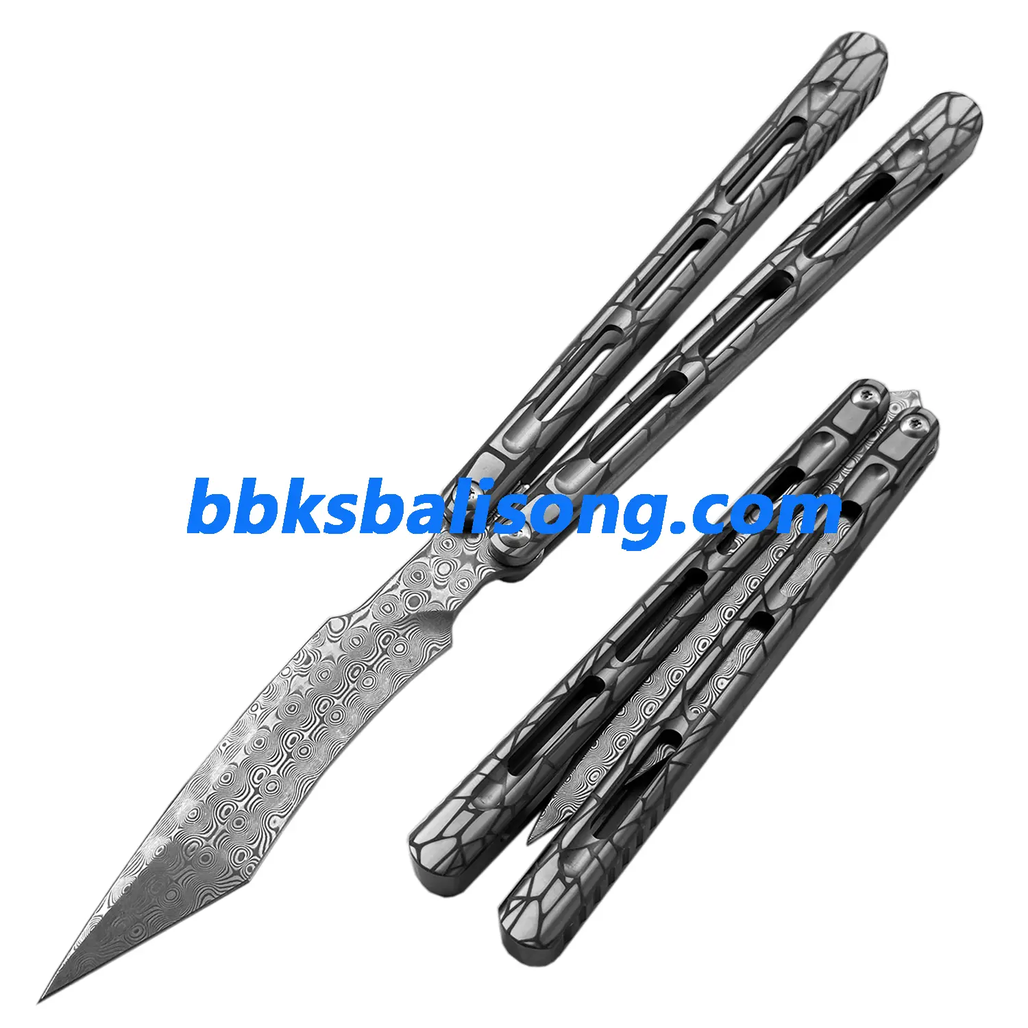 Theone Viper Balisong Clone Titanium Handle Damascus Blade - Image 23