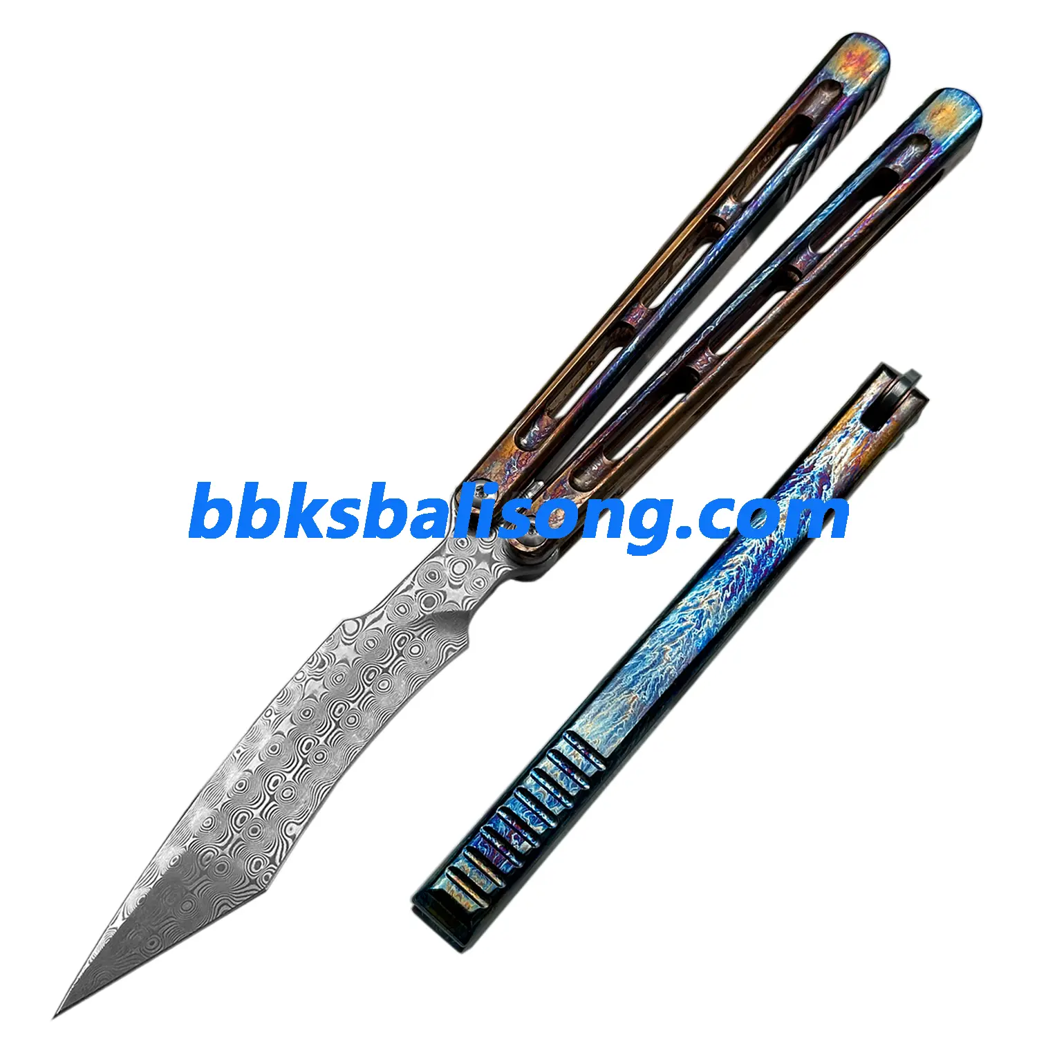 Theone Viper Balisong Clone Titanium Handle Damascus Blade - Image 24