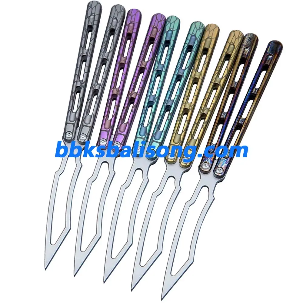 Theone Viper Balisong Clone Titanium Handle Damascus Blade - Image 4