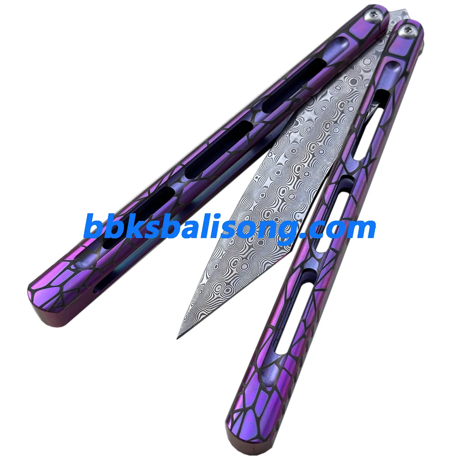 Theone Viper Balisong Clone Titanium Handle Damascus Blade - Image 6