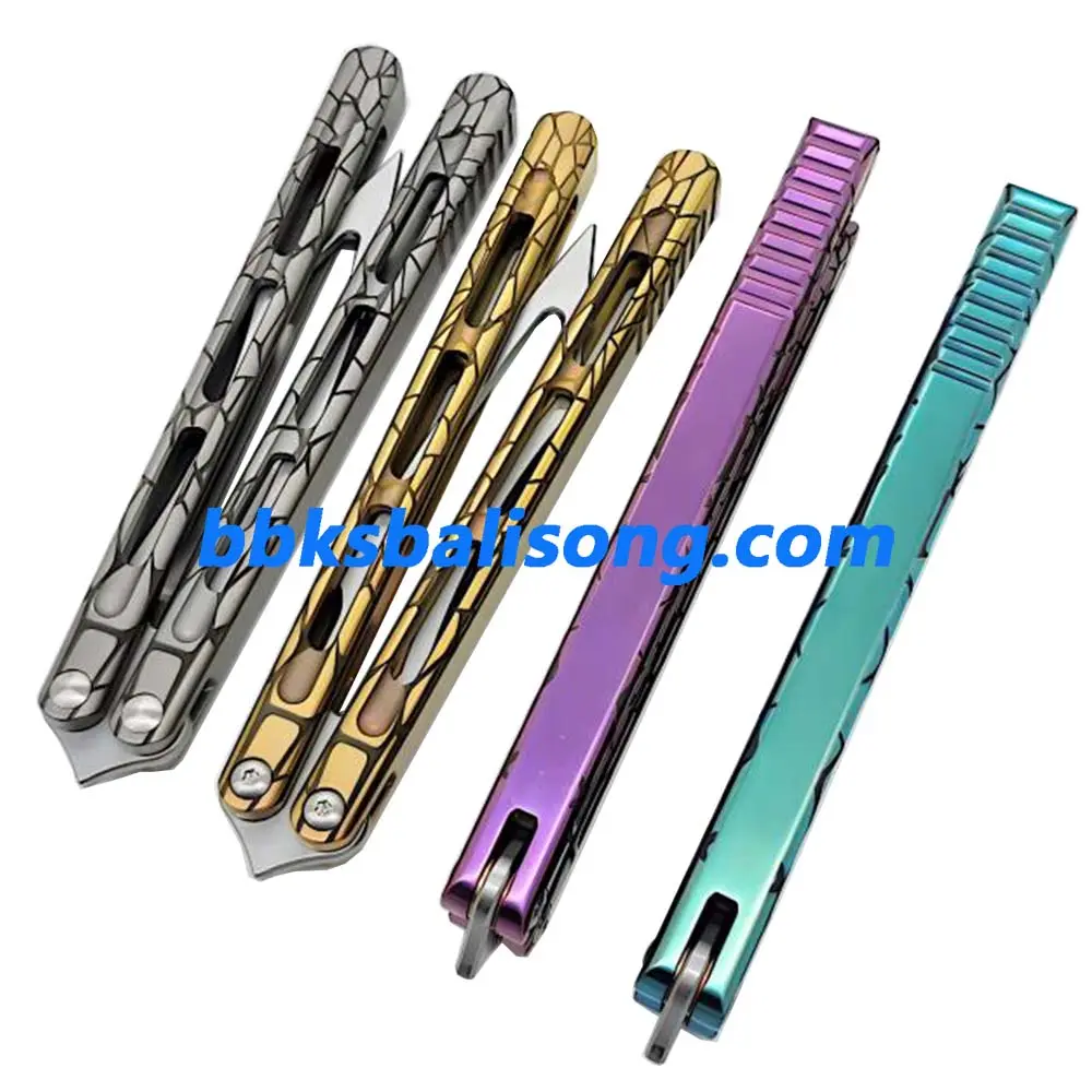 Theone Viper Balisong Clone Titanium Handle Damascus Blade - Image 8